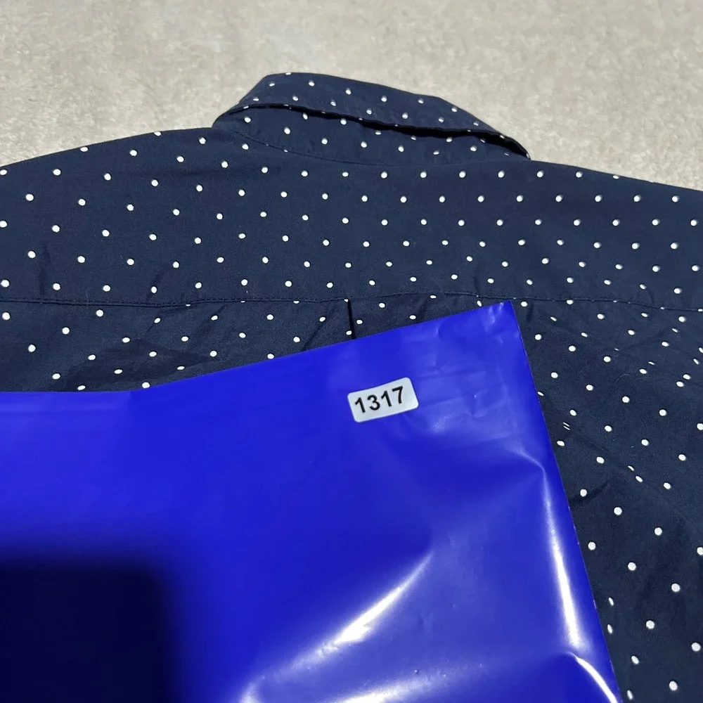 J. Crew Button Down Shirt Mens M Navy Blue Polka Dot Secret Wash AA2622